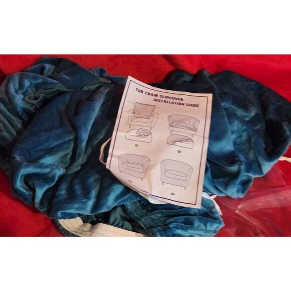 Velvet Stretch Tub Chair Cover Elastic Armchair Slipcover Turqoiuse Colored - Picture 4 of 5